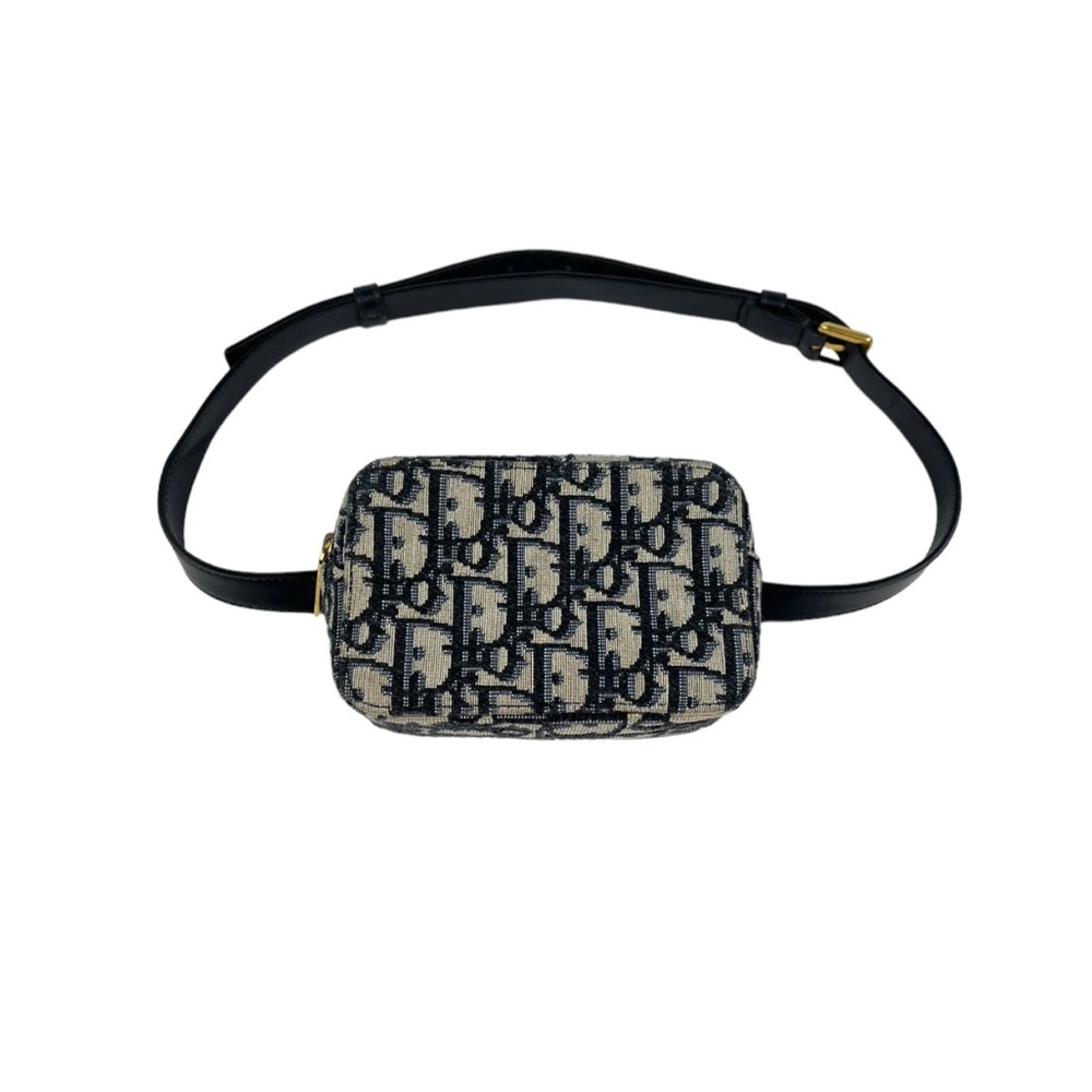 Christian Dior Waist Belt Pouch Leather Navy Beige - Picture 2 of 8